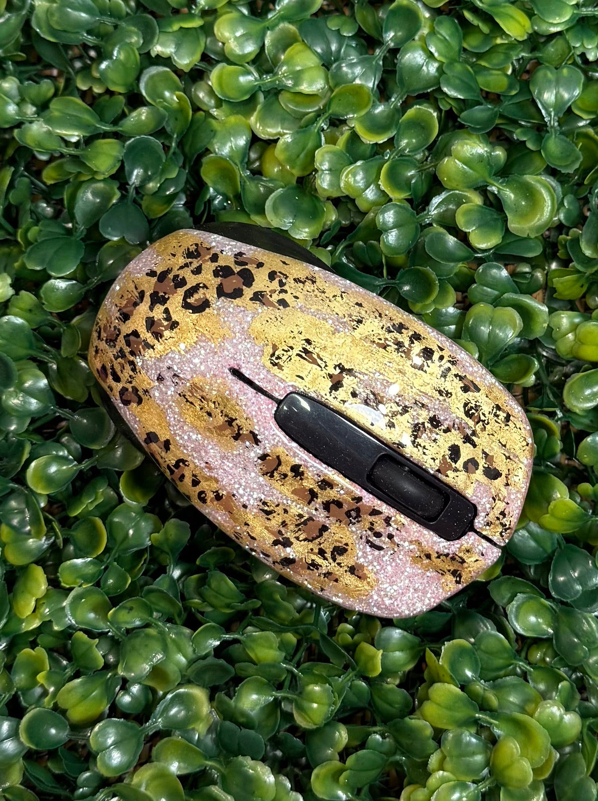 Pink Glitter Leopard Print Computer Mouse