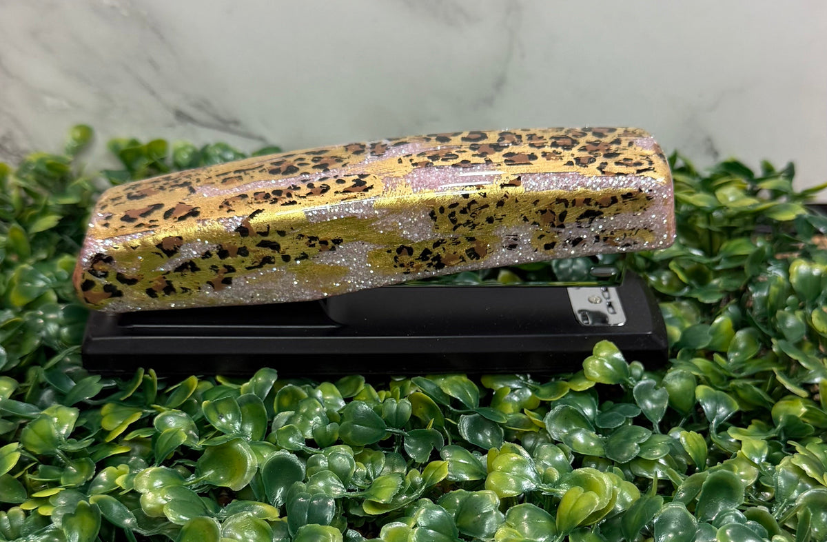 Pink Glitter Leopard Print Stapler