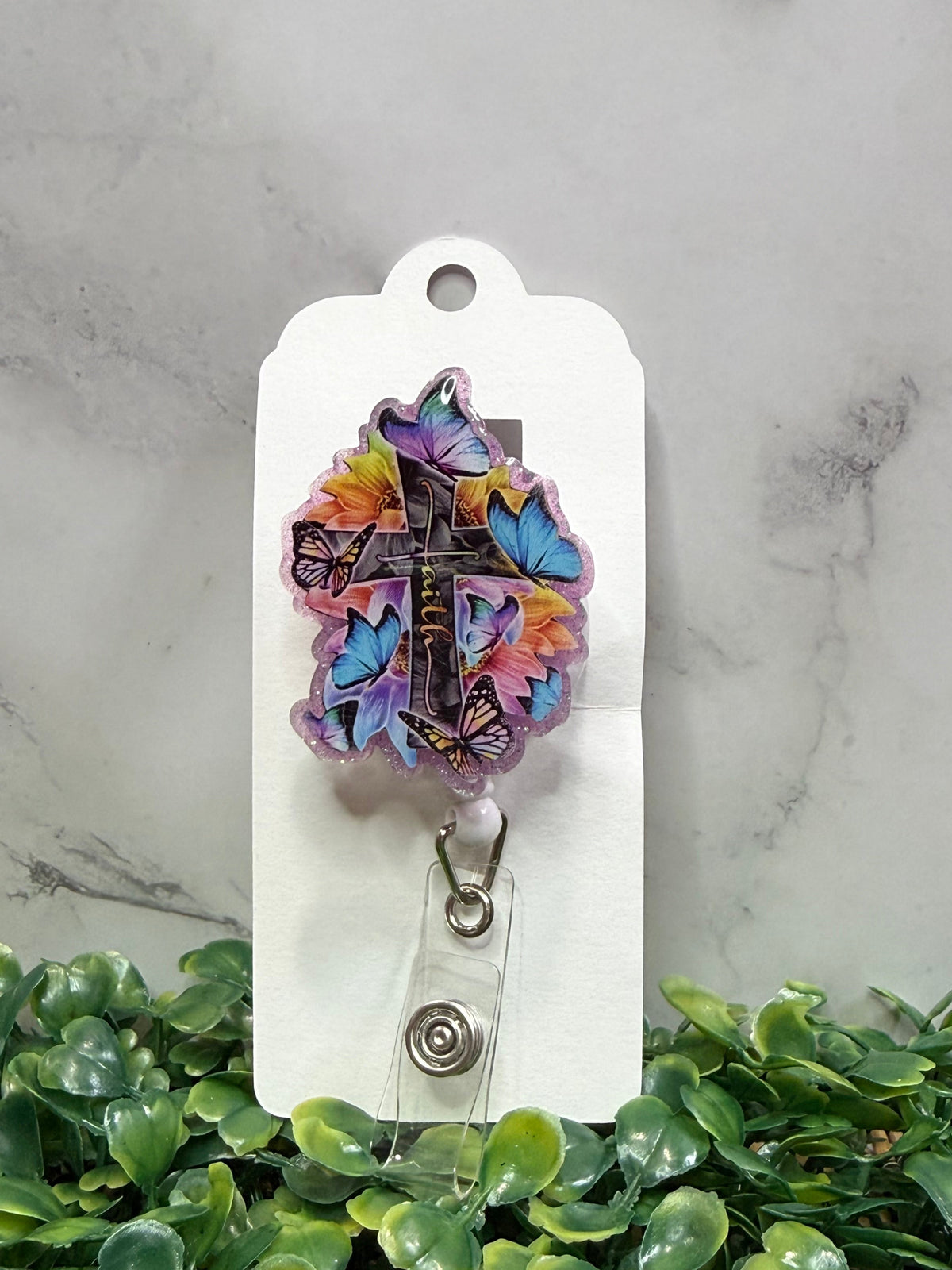 Colorful Butterfly Cross Badge Reel 🦋
