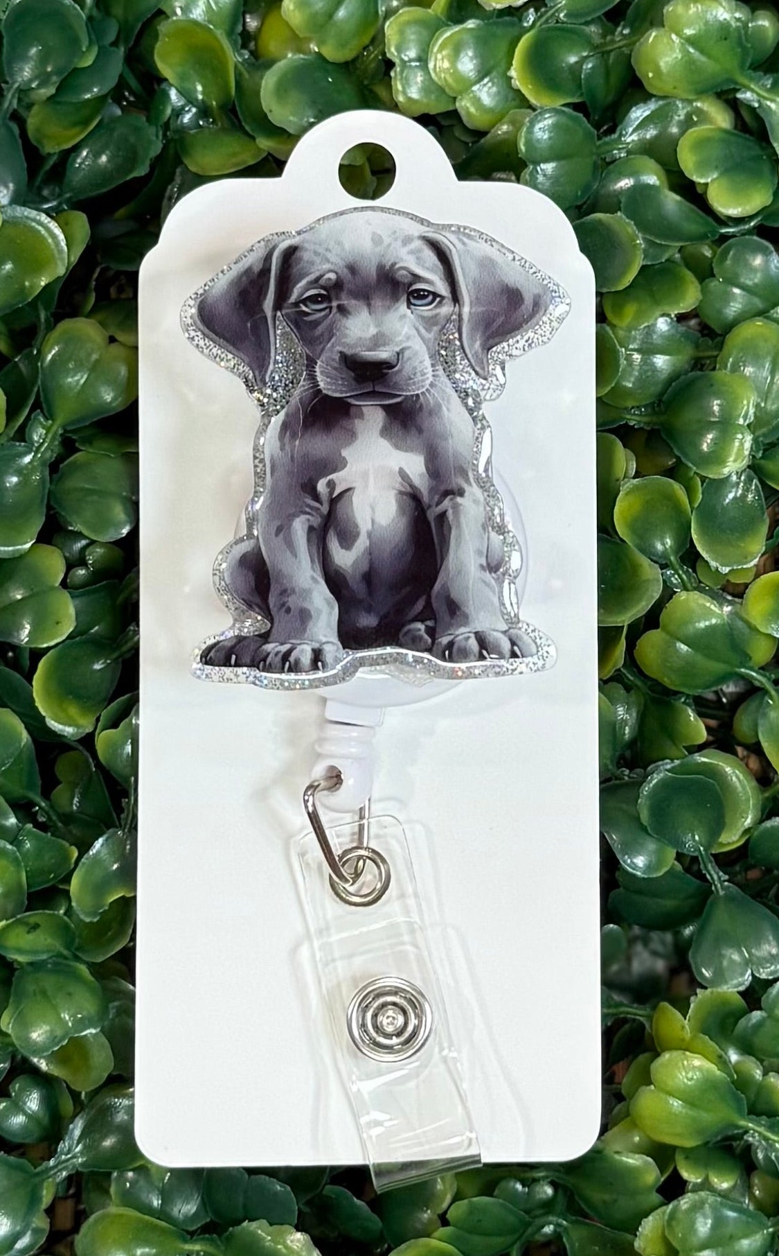 Silver Lab Puppy Badge Reel
