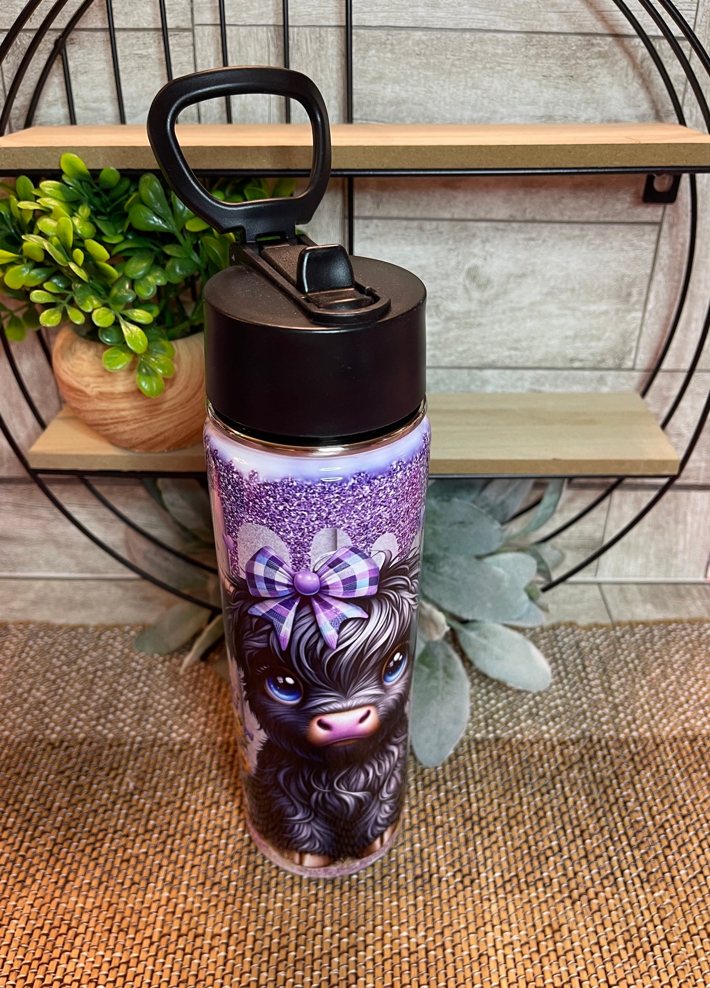 22 oz Sports Sip  Purple and Black Highland Cow