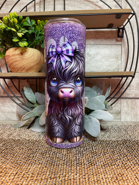 20 oz Skinny Purple and Black Highland Cow