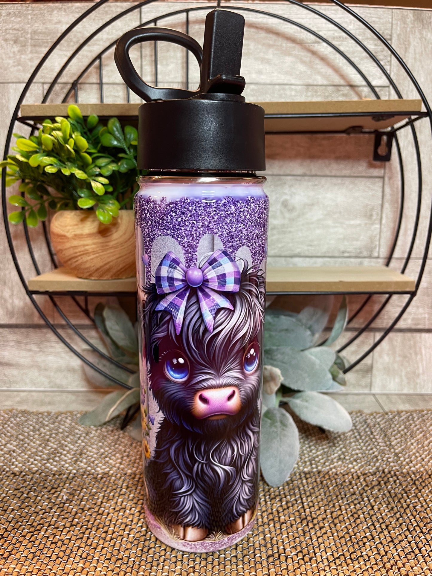 22 oz Sports Sip  Purple and Black Highland Cow