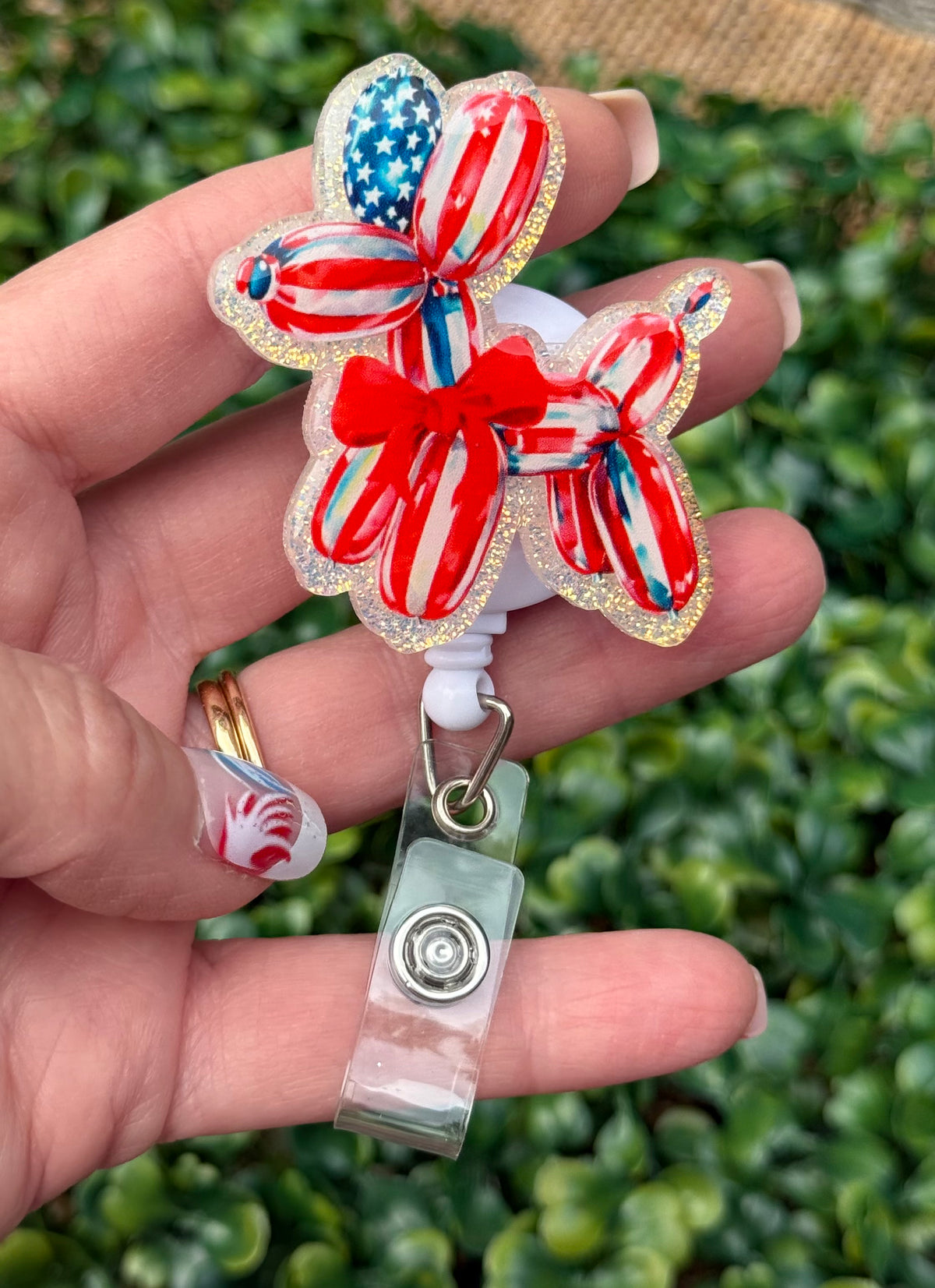 Patriotic Balloon Dog Badge Reel