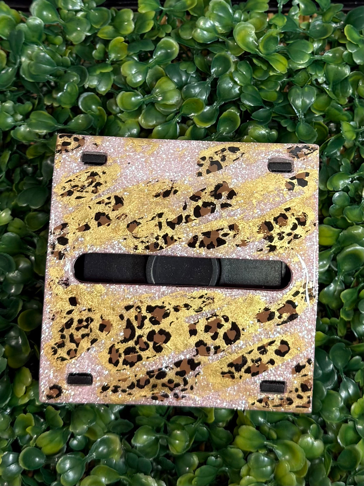 Pink Glitter Gold & Black Leopard-Print Continuous-Feed Post-it Note Holder