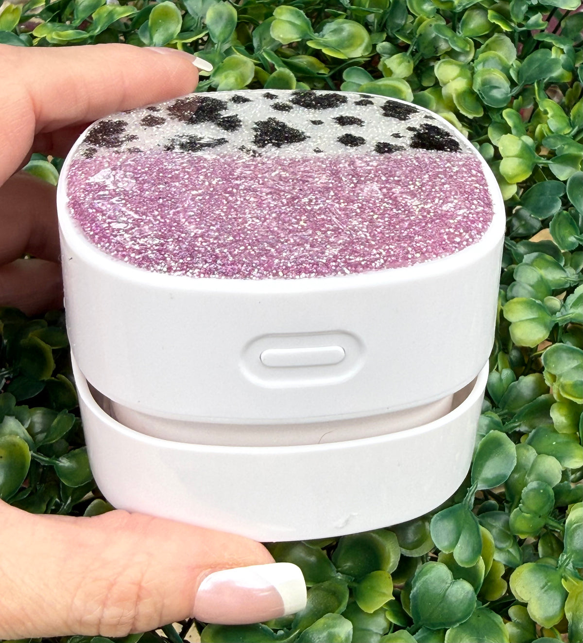 Purple Glitter Cow Print Desk Vacuum