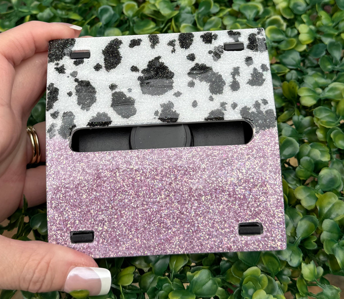 Purple Glitter Cow Print Continuous-Feed Post-it Note Holder