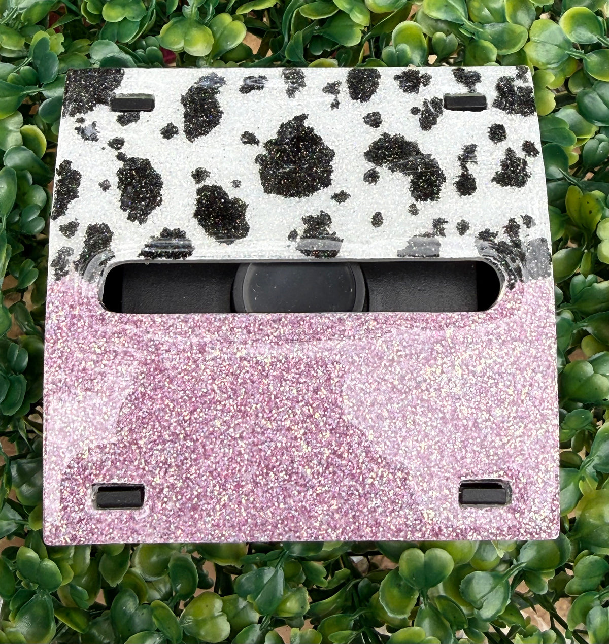 Purple Glitter Cow Print Continuous-Feed Post-it Note Holder