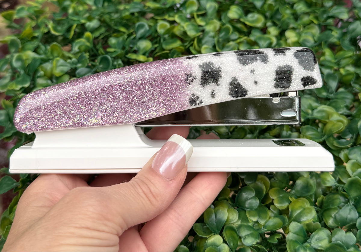 Purple Glitter Cow Print Stapler