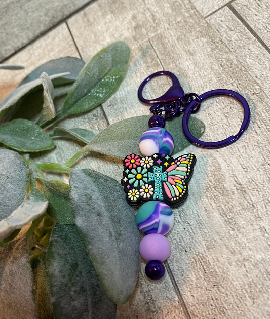 Cross and Butterfly Bar Keychain